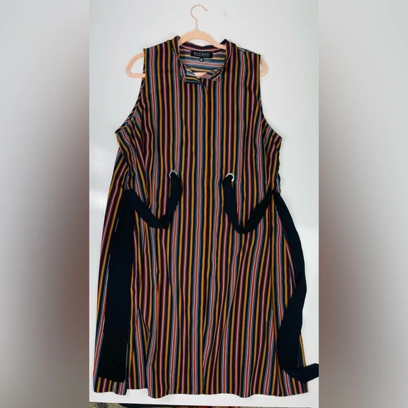 ELOQUII Plus A-Line Dress Black‎ Brown Orange Stripes Sleeveless Size 20 - Picture 1 of 8